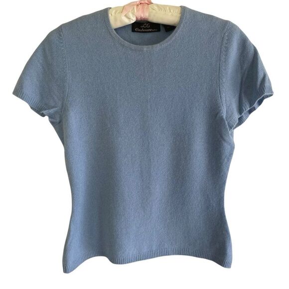 LG by Chow Cashmere Sweater Women's Medium Blue Pullover Cap Sleeves - Picture 1 of 4